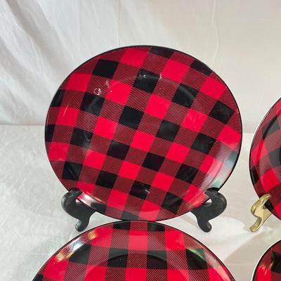 Elk & Bison Dinner Plates w/ Buffalo Plaid Salad Plates & Shakers (LR-SS)