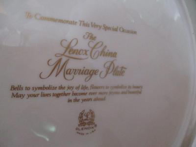 To Commemorate This Special Occasion The Lenox China Marriage Plate (K)