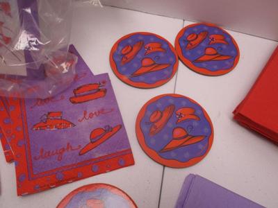 Red Hat Napkins Coasters Table Cloth Apron & Figures