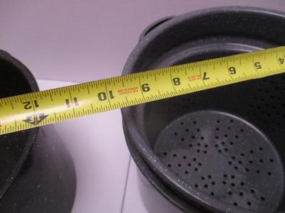 Vintage Enamelware Camping Cooking Pot & Steamer Pot (K)