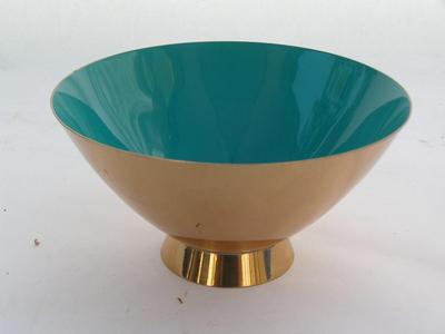 Gorham Mid-Century enamel brassware bowl, turquoise color, (L946)