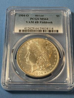 PCGS CERTIFIED 1904-O MS64 GRADED $1 VAM 4B "Fishhook" Hit List MORGAN SILVER DOLLAR AS PICTURED. (COIN #8118).