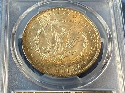 PCGS CERTIFIED 1883-O MS65 GRADED GORGEOUS TONED MORGAN SILVER DOLLAR AS PICTURED. (COIN #8126).