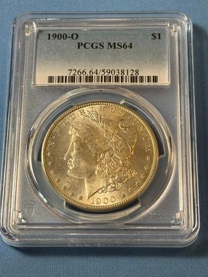 PCGS CERTIFIED 1900-O MS64 GRADED MORGAN SILVER DOLLAR AS PICTURED. (COIN #8128).