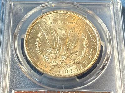 PCGS CERTIFIED 1902-O MS61 GRADED MORGAN SILVER DOLLAR AS PICTURED. (FILLED 2 IN BASE OF DATE). (COIN #8121).