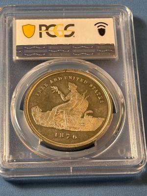 POPULATION 2 NONE GRADED HIGHER PCGS CERTIFIED SO-CALLED $1 1876 MS63 HK-55, GW-918 WHITE METAL CENTENNIAL FREE & UNITED STATES MEDAL.