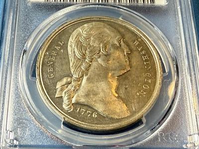POPULATION 2 NONE GRADED HIGHER PCGS CERTIFIED SO-CALLED $1 1876 MS63 HK-55, GW-918 WHITE METAL CENTENNIAL FREE & UNITED STATES MEDAL.