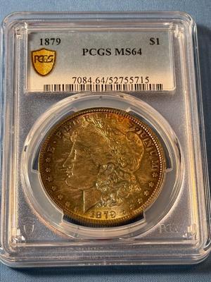 PCGS CERTIFIED 1879 MS64 GRADED SUPERBLY TONED MORGAN SILVER DOLLAR AS PICTURED.