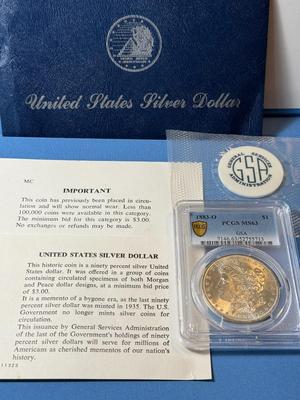 PCGS Certified 1883-O MS63 Graded $1 GSA Silver Morgan Dollar Softpack w/Envelope and CoA as Pictured.