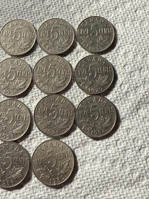 LOT OF (14) CANADA 1930'S FIVE CENT COINS NICE CIRCULATED CONDITIONS AS PICTURED.