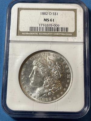 NGC CERTIFIED 1882-O MS61 GRADED MORGAN SILVER DOLLAR AS PICTURED.