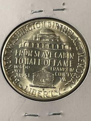 BOOKER T. WASHINGTON 1946-S UNCIRCULATED CONDITION COMMEMORATIVE SILVER HALF DOLLAR COIN AS PICTURED.