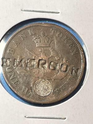 BANK OF UPPER CANADA 1852 COUNTERSTAMPED & PLUGGED HALF PENNY TOKEN AS PICTURED.