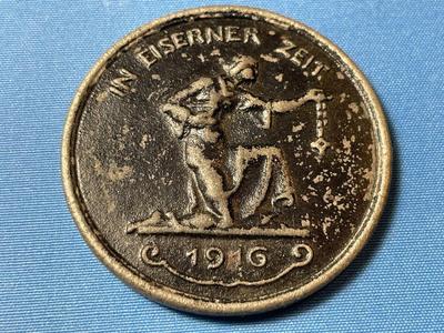 GERMANY 1916 "GOLD FOR IRON" MEDAL/TOKEN "IN EISERNER ZEIT" WWI ERA AS PICTURED.
