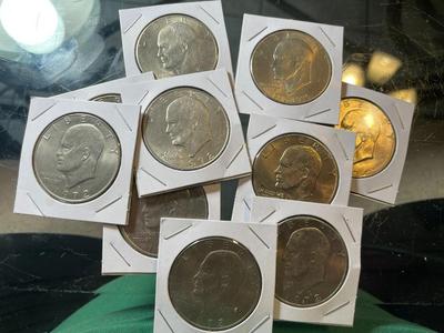 10 Eisenhower Clad Dollar Lot in AU/UNCIRCULATED Condition as Pictured.