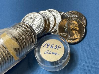 BU Roll of 40 1963-P Washington Silver Quarters -Choice BU Original Roll as Pictured. Satisfaction Guaranteed.