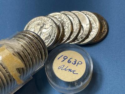 BU Roll of 40 1963-P Washington Silver Quarters -Choice BU Original Roll as Pictured. Satisfaction Guaranteed.