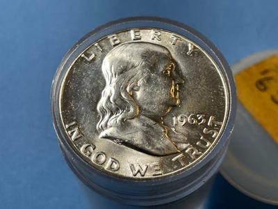 BU Roll of 20 1963-P Franklin Silver Half Dollars -BU Original Roll as Pictured. Satisfaction Guaranteed.