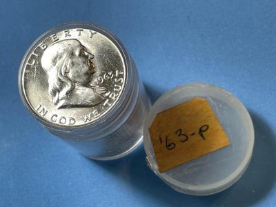 BU Roll of 20 1963-P Franklin Silver Half Dollars -BU Original Roll as Pictured. Satisfaction Guaranteed.