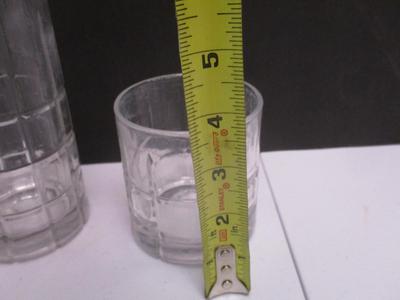 7 - Anchor Hocking 1 - Tall & 6 - Small Tumbler Tartan Plaid Ribbed Heavy Glass Set