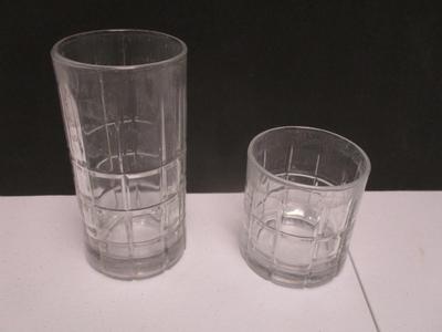 7 - Anchor Hocking 1 - Tall & 6 - Small Tumbler Tartan Plaid Ribbed Heavy Glass Set