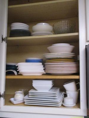 Several Shelves Of Chinaware & Plastic Plates (K)