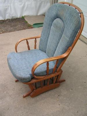 NICE vintage wood framed glider rocking chair, nicely padded seat and back