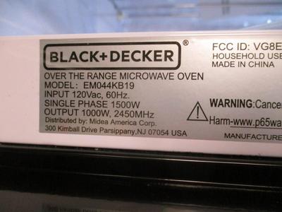 Black & Decker Over The Range Microwave Oven