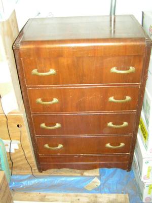 Vintage mid century Art Deco chest of drawers. Waterfall top.