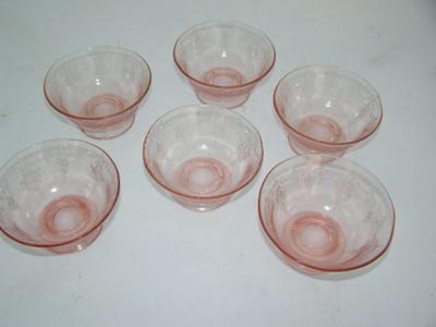 Lot of 6 depression glass pink ?Paden City? sherbet bowls