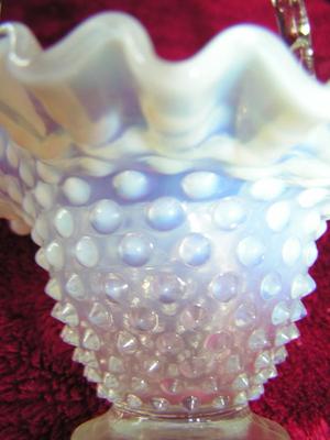 Vintage hobnail semi-milk glass basket, 6", Fenton?