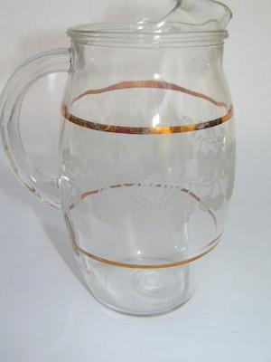 Pitcher and glassware set, gold trimmed