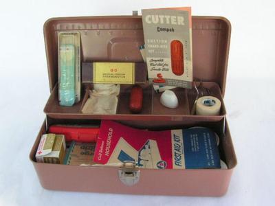 1st aid supplies in vintage Western Auto tackle box