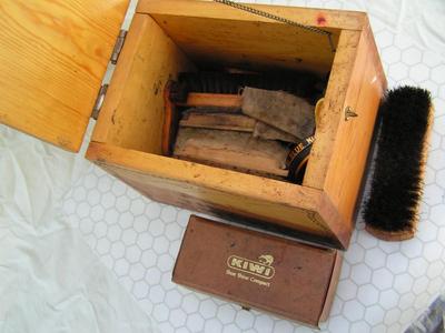 Shoe shine kit. Custom wooden box.with supplies