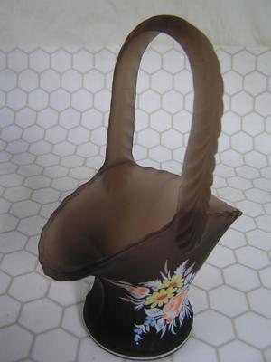 Vintage Westmoreland Brown Satin Glass Basket w/Floral Bouquet 6-" tall