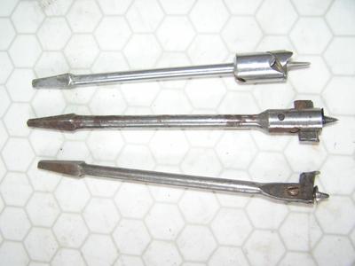 Lot of 3 adjustable diameter hole drill bits hand brace drill