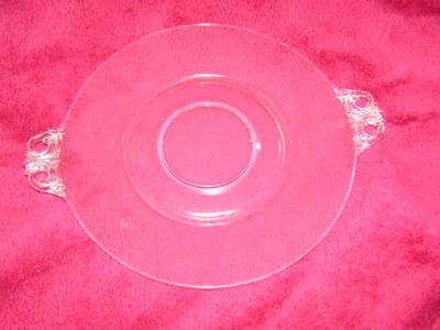 Vintage depression era glass platter w/ear handles, 11" dia.
