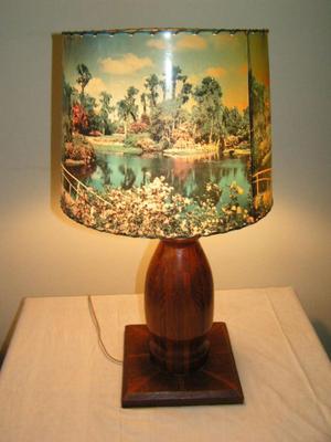 Custom table lamp, 3-way, base hand made and finish from laminated wood.