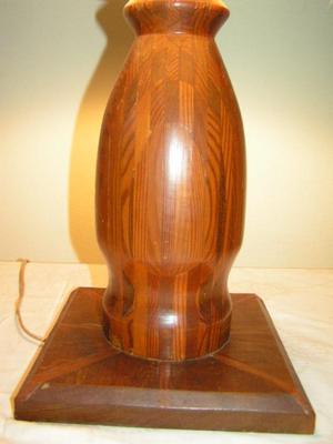 Custom table lamp, 3-way, base hand made and finish from laminated wood.