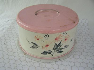Vintage cake carrier, painted stamped steel,
