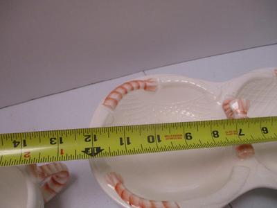 Stafford 1986 Japan Sea Fare Porcelain White & Coral Ceramic Shrimp Dishes & Napkin Holders (K)