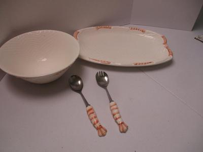 1986 Sea Fare Shrimp Porcelain Serving Dishes (K)