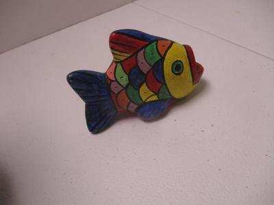 Vintage Hand Painted Mexican Folk Art Clay Potter Vase & Fish (K)