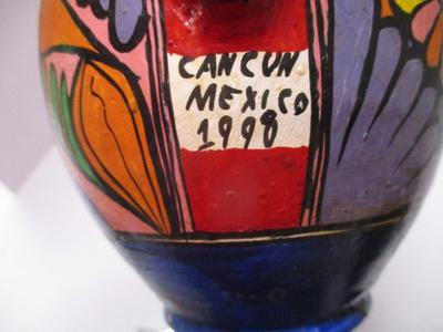 Vintage Hand Painted Mexican Folk Art Clay Potter Vase & Fish (K)