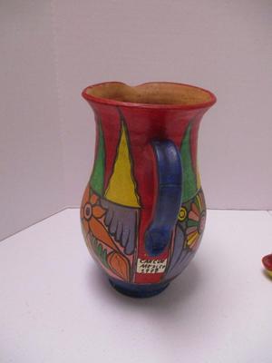 Vintage Hand Painted Mexican Folk Art Clay Potter Vase & Fish (K)