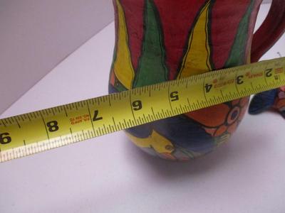 Vintage Hand Painted Mexican Folk Art Clay Potter Vase & Fish (K)