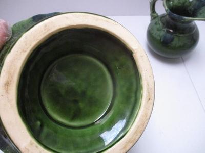 Vintage Green Drip Glazed Candy Dish & Pitcher (K)