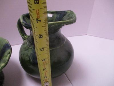 Vintage Green Drip Glazed Candy Dish & Pitcher (K)