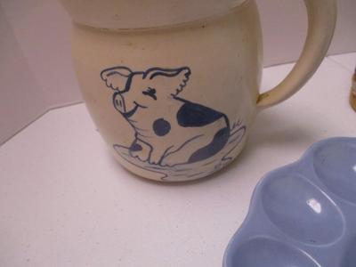Animal Pottery & Ceramic Dishes Auntie Em Egg Plate Cow Creamer Folk Art Crock With Lid & Pig (K)