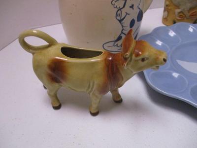 Animal Pottery & Ceramic Dishes Auntie Em Egg Plate Cow Creamer Folk Art Crock With Lid & Pig (K)